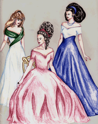 Colored pencil drawing of three women