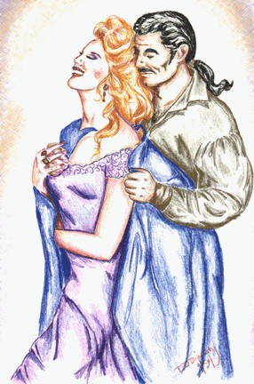 Colored pencil drawing of lovers
